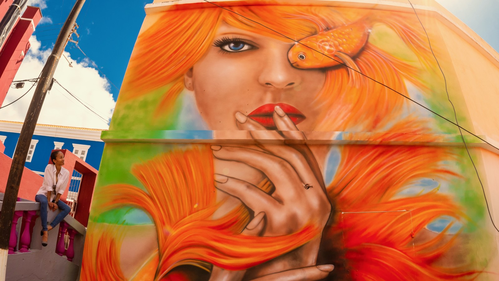 35. Orange Haired Woman with Goldfish - Image 1