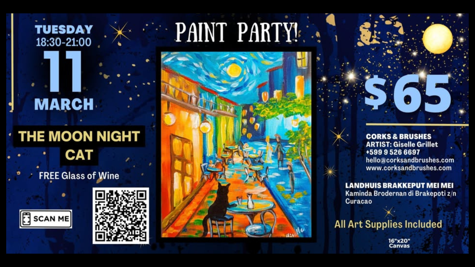 Paint & Sip Party - The Moon Night Cat - Image 1